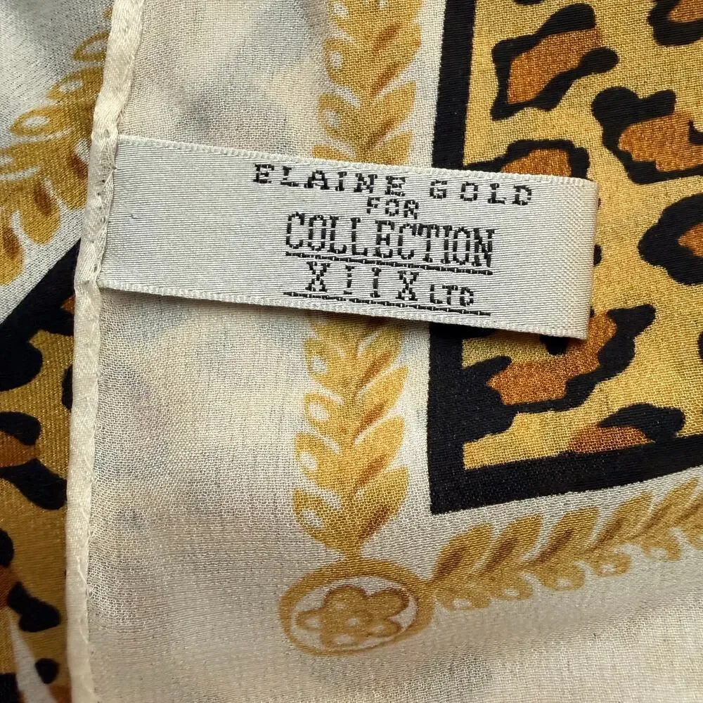 Vintage Elaine Gold Silk Scarf - Leopard Print & Palm Fronds - 26”‎ Neckerchief